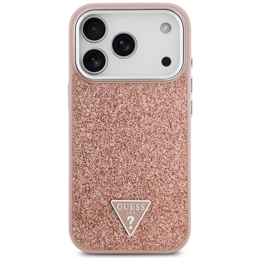 Etui MagSafe dla Apple iPhone 17 Pro, Guess, Glitter Triangle Logo, Różowy