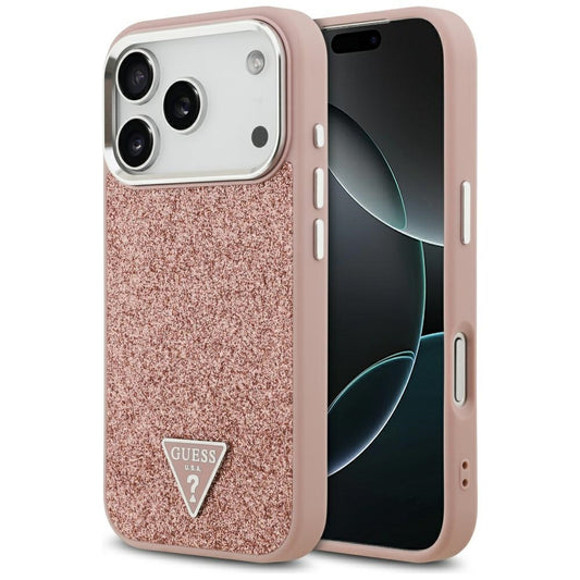 Etui MagSafe dla Apple iPhone 17 Pro, Guess, Glitter Triangle Logo, Różowy