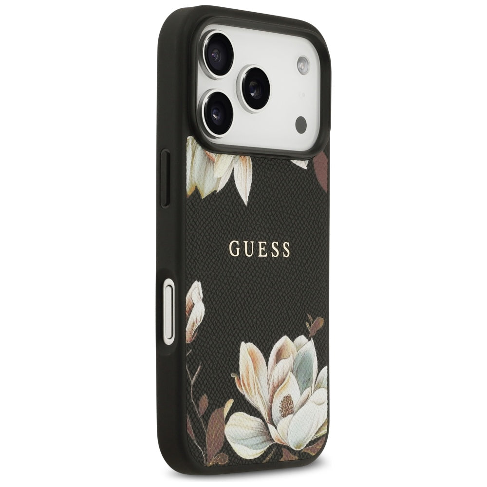 Etui MagSafe dla Apple iPhone 17 Pro, Guess, Grained Flowers, Czarne