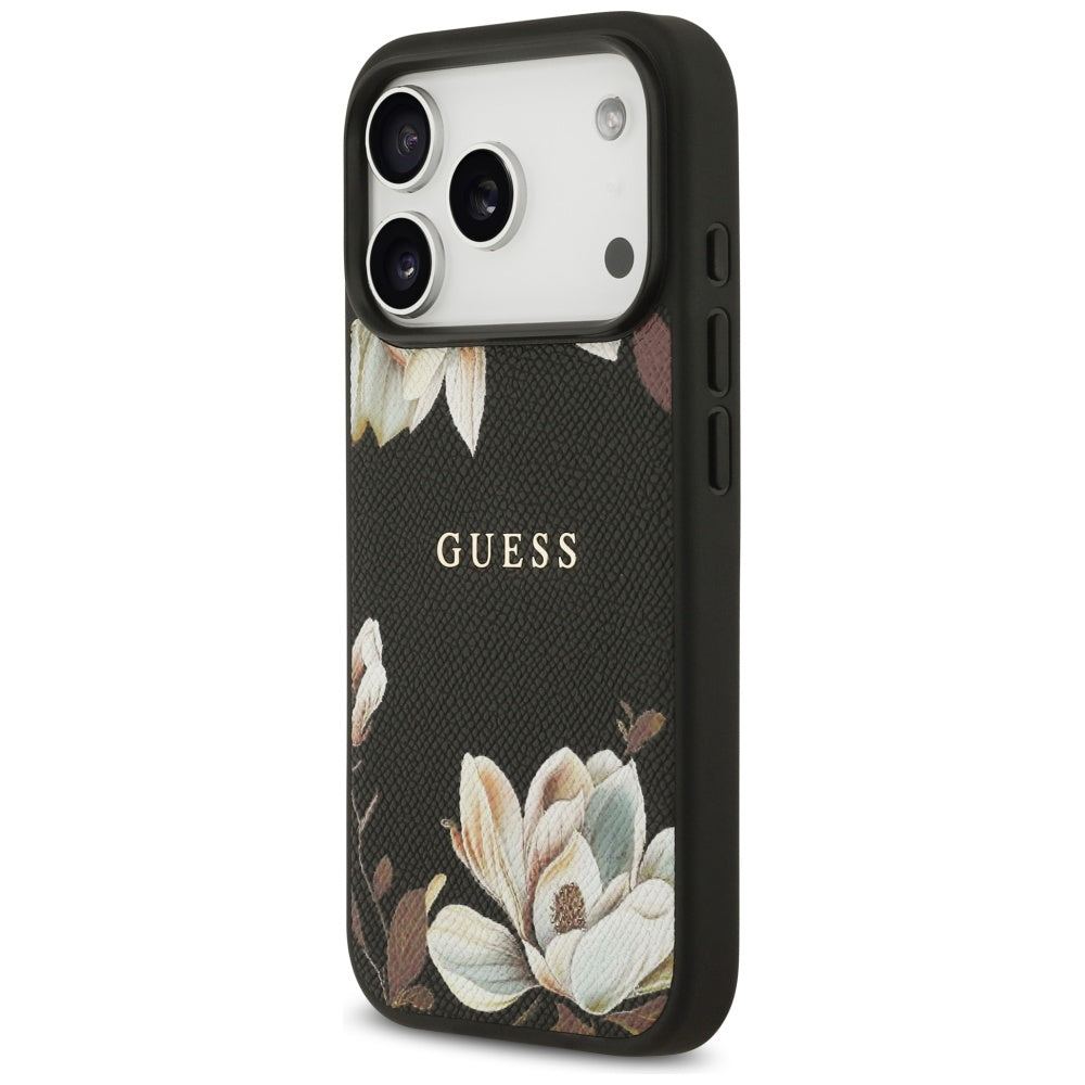 Etui MagSafe dla Apple iPhone 17 Pro, Guess, Grained Flowers, Czarne