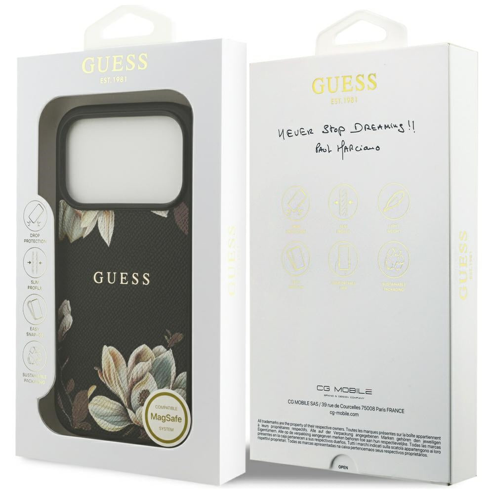 Etui MagSafe dla Apple iPhone 17 Pro, Guess, Grained Flowers, Czarne