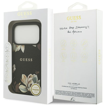 Etui MagSafe dla Apple iPhone 17 Pro, Guess, Grained Flowers, Czarne
