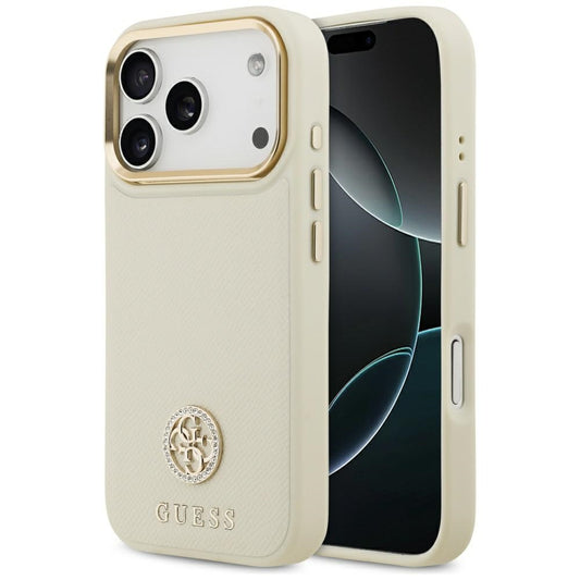 Etui MagSafe dla Apple iPhone 17 Pro, Guess, Grained Strass Logo, Beżowy