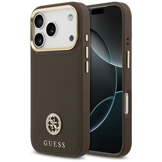 Etui MagSafe dla Apple iPhone 17 Pro, Guess, Grained Strass Logo, Brązowy