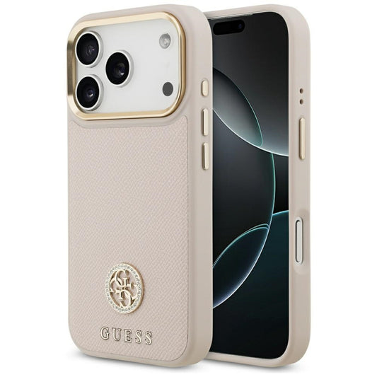 Etui MagSafe dla Apple iPhone 17 Pro, Guess, Grained Strass Logo, Różowy