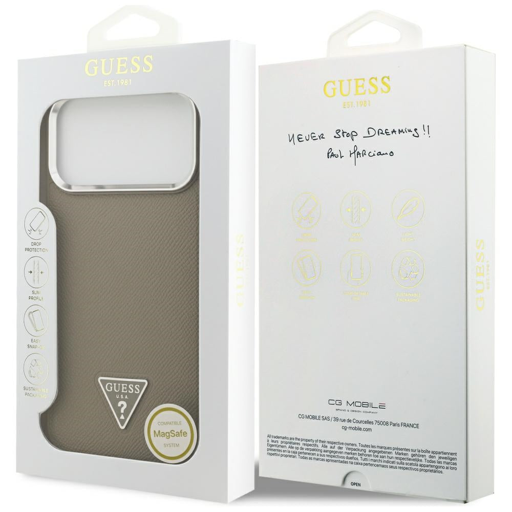 Etui MagSafe dla Apple iPhone 17 Pro, Guess, Grained Triangle Logo, Brązowy
