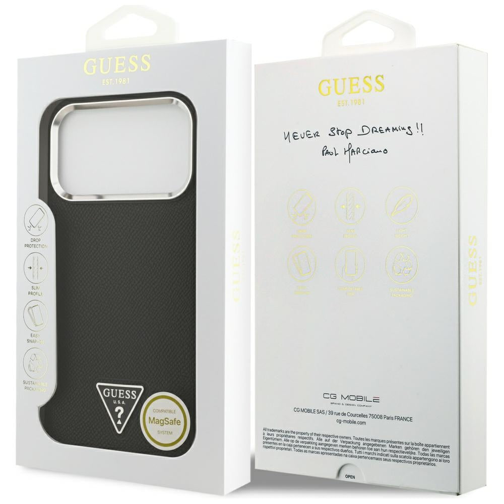 Etui MagSafe dla Apple iPhone 17 Pro, Guess, Grained Triangle Logo, Czarne