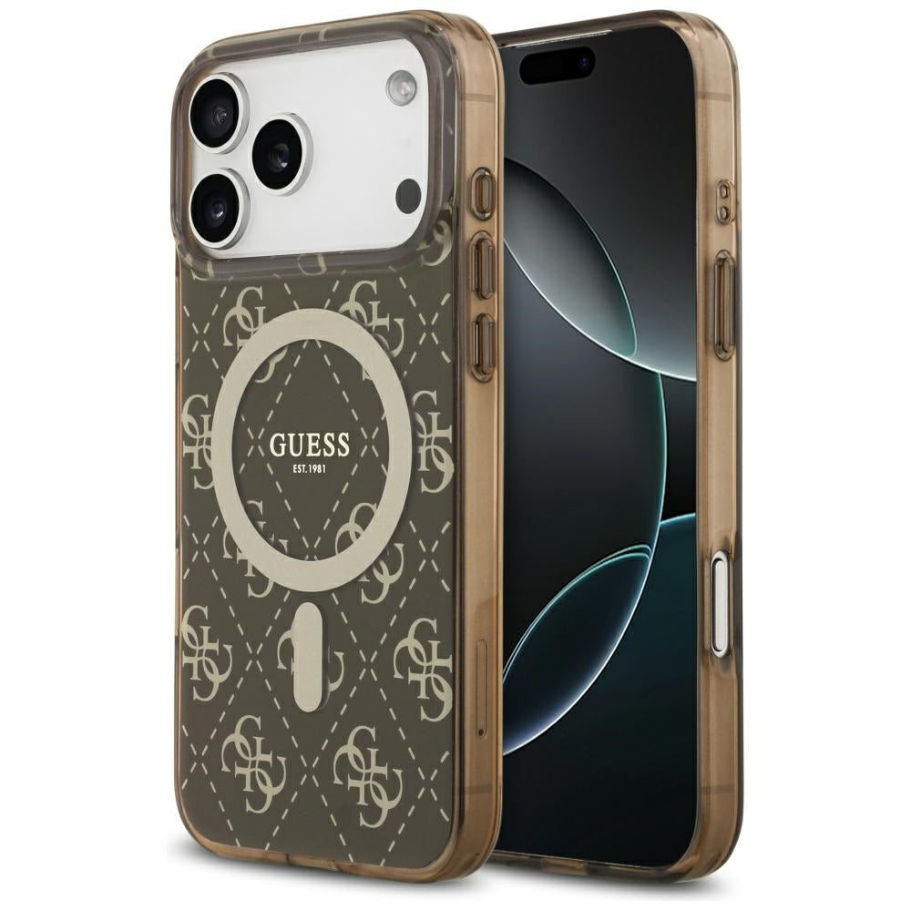 Etui MagSafe dla Apple iPhone 17 Pro, Guess, IML 4G Background, Brązowy