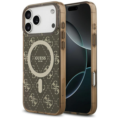 Etui MagSafe dla Apple iPhone 17 Pro, Guess, IML 4G Background, Brązowy