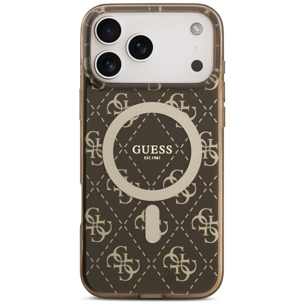 Etui MagSafe dla Apple iPhone 17 Pro, Guess, IML 4G Background, Brązowy