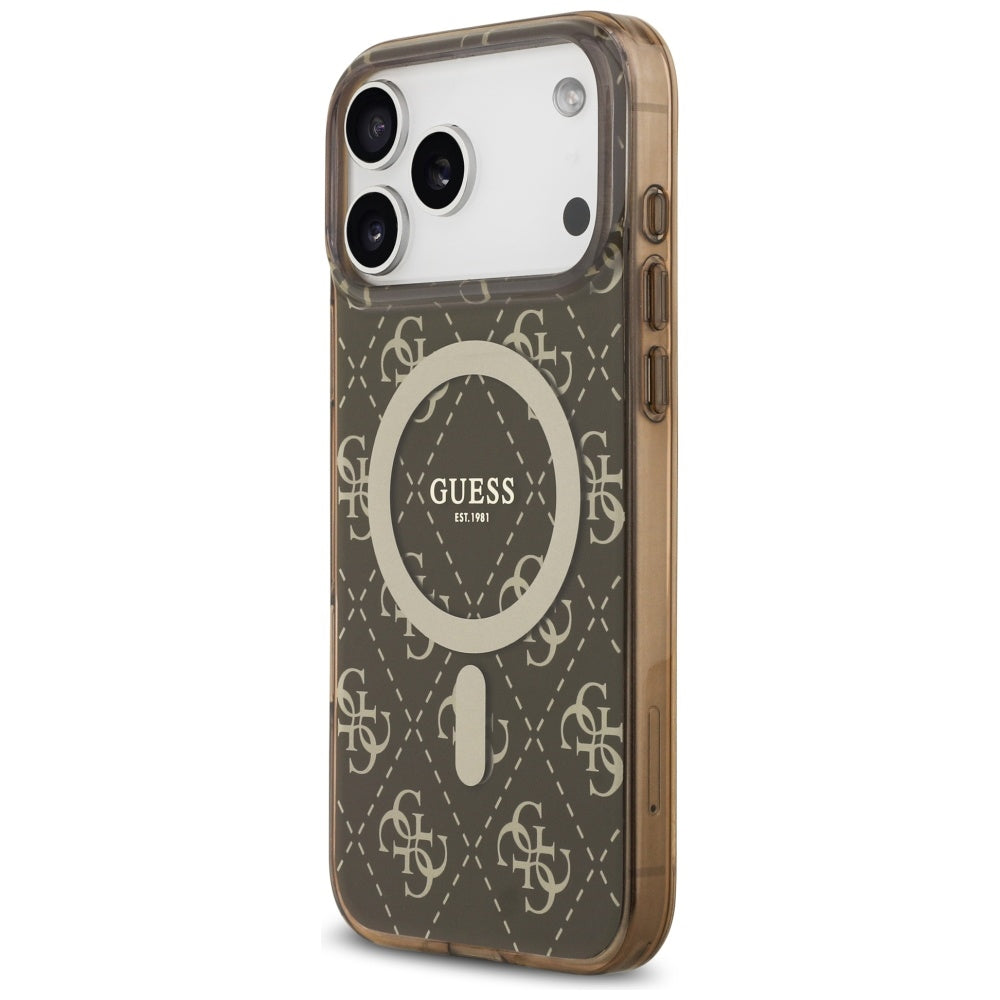 Etui MagSafe dla Apple iPhone 17 Pro, Guess, IML 4G Background, Brązowy