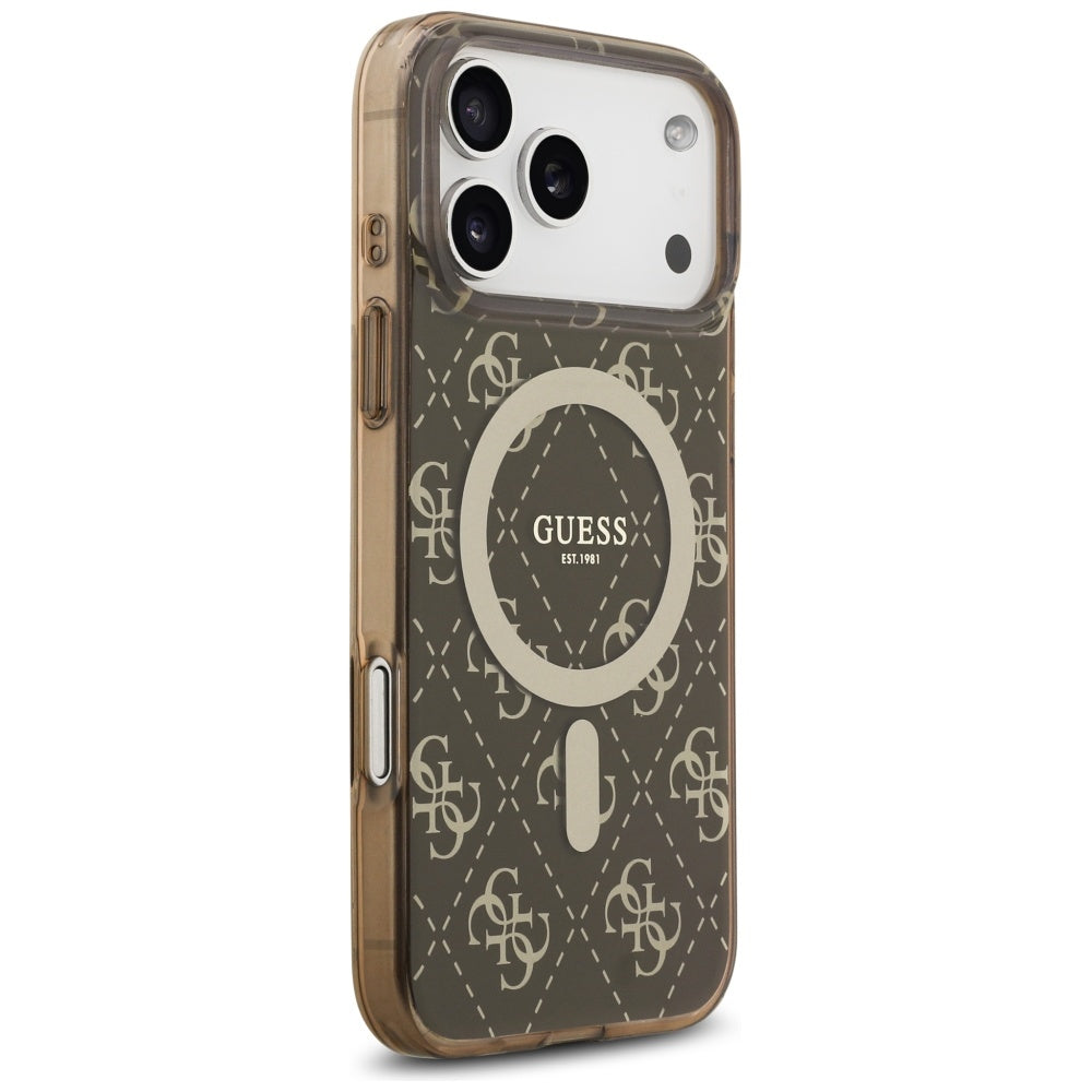 Etui MagSafe dla Apple iPhone 17 Pro, Guess, IML 4G Background, Brązowy