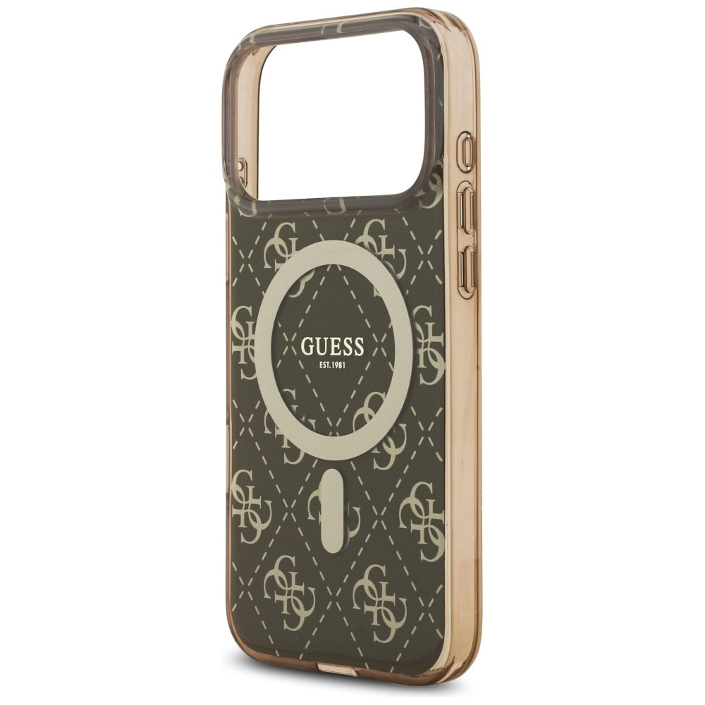 Etui MagSafe dla Apple iPhone 17 Pro, Guess, IML 4G Background, Brązowy