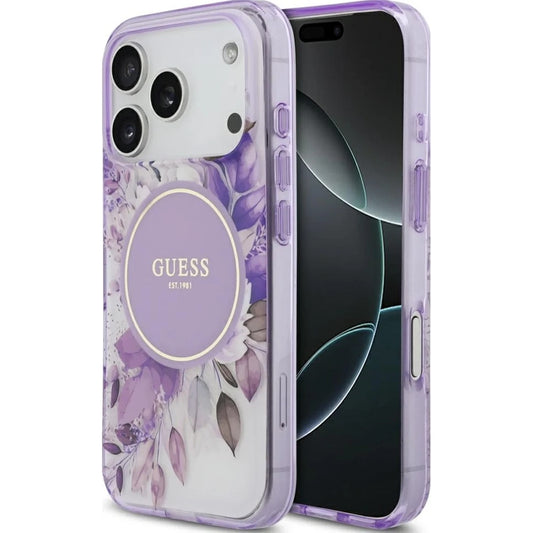 Etui MagSafe dla Apple iPhone 17 Pro, Guess, IML Flower & Tonal Circle, Fioletowy