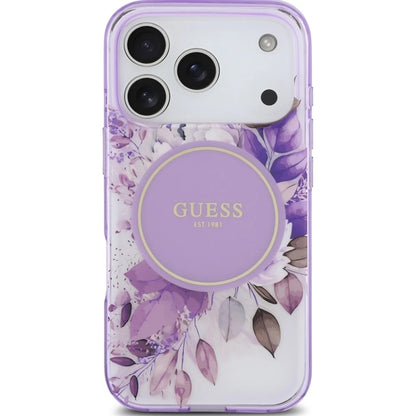 Etui MagSafe dla Apple iPhone 17 Pro, Guess, IML Flower & Tonal Circle, Fioletowy