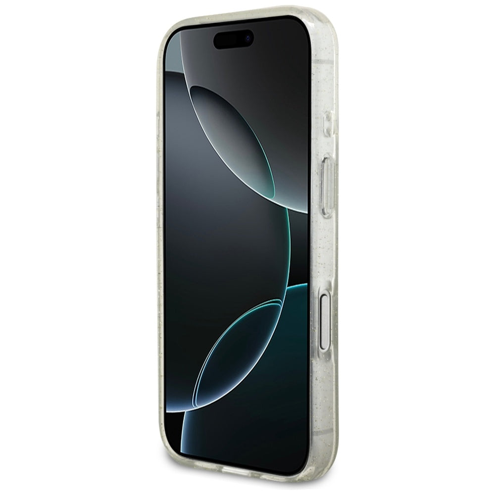 Etui MagSafe dla Apple iPhone 17 Pro, Guess, IML Glitter with Pearl Strap, Przezroczyste