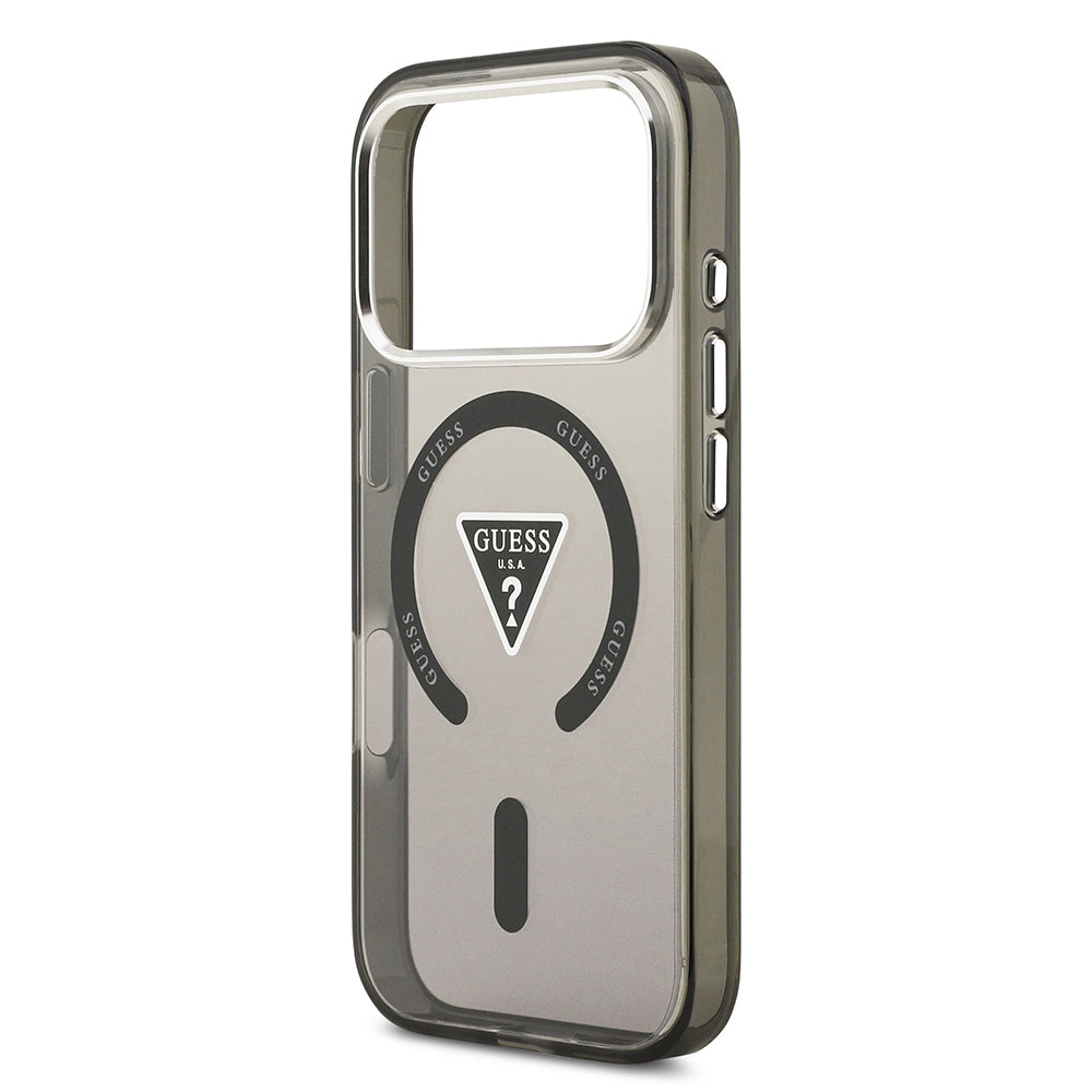 Etui MagSafe dla Apple iPhone 17 Pro, Guess, IML Gradient Triangle Logo, Czarne Srebrne
