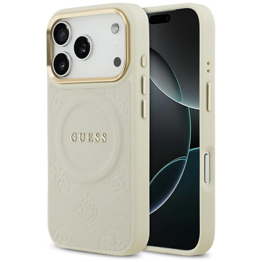 Etui MagSafe dla Apple iPhone 17 Pro, Guess, Peony Hot Stamp, Beżowy