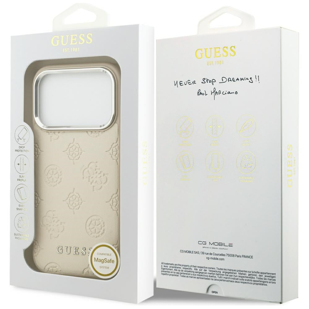 Etui MagSafe dla Apple iPhone 17 Pro, Guess, Peony Hot Stamp Script, Beżowy