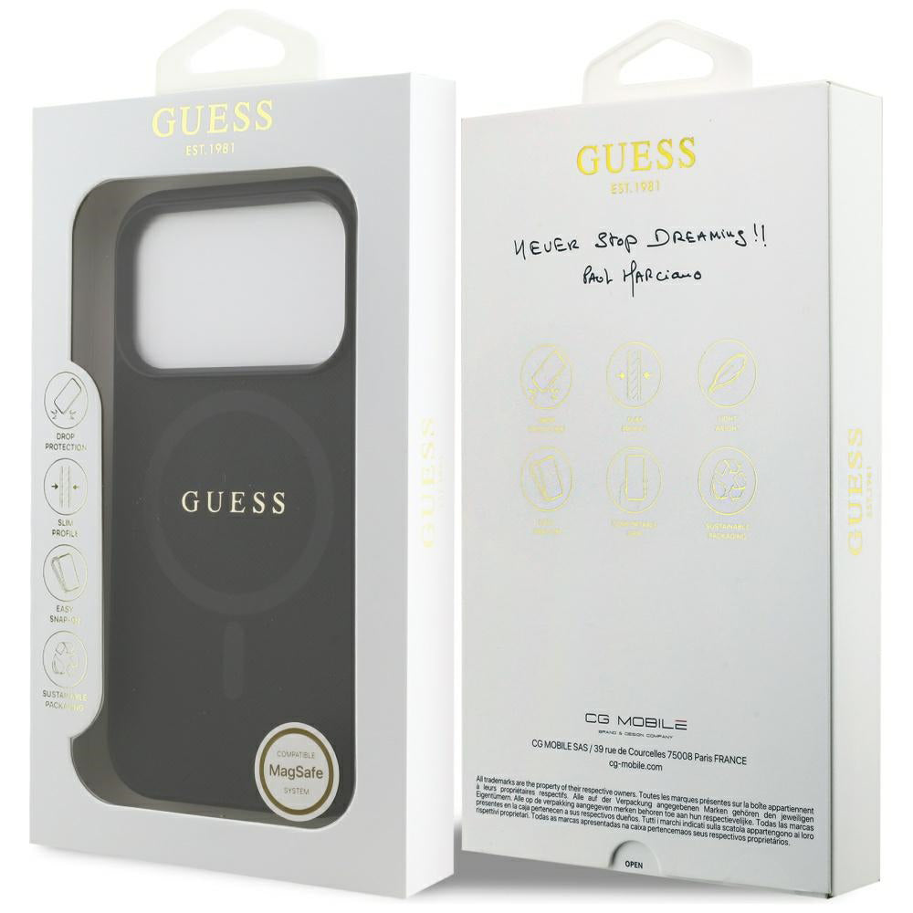 Etui MagSafe dla Apple iPhone 17 Pro, Guess, Saffiano Classic Logo, Czarne