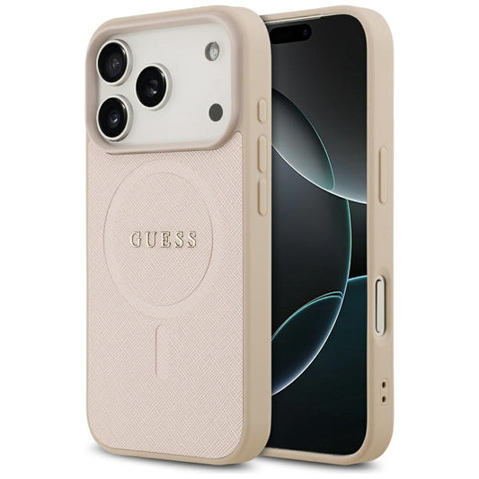 Etui MagSafe dla Apple iPhone 17 Pro, Guess, Saffiano Classic Logo, Różowy