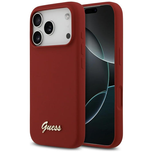 Etui MagSafe dla Apple iPhone 17 Pro, Guess, Script Metal Logo, Różowe