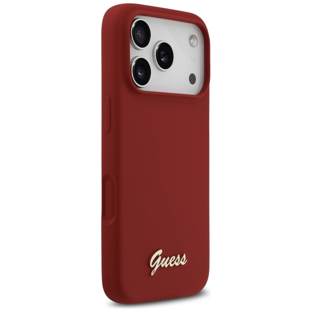 Etui MagSafe dla Apple iPhone 17 Pro, Guess, Script Metal Logo, Różowe