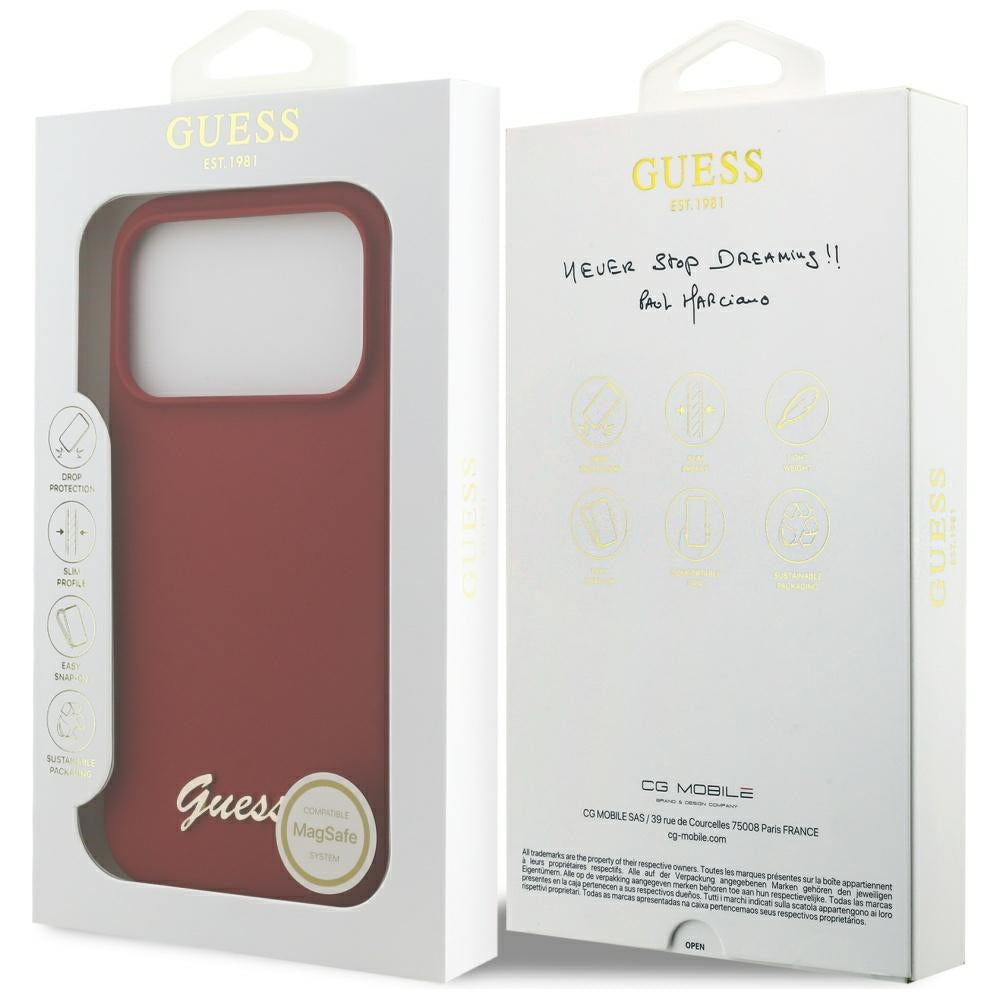 Etui MagSafe dla Apple iPhone 17 Pro, Guess, Script Metal Logo, Różowe