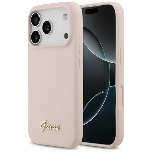 Etui MagSafe dla Apple iPhone 17 Pro, Guess, Script Metal Logo, Jasnoróżowy