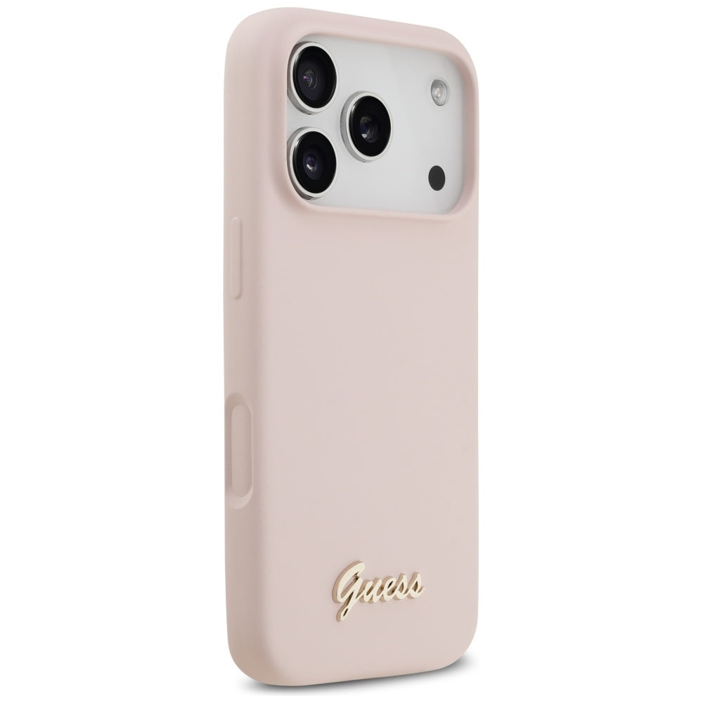 Etui MagSafe dla Apple iPhone 17 Pro, Guess, Script Metal Logo, Jasnoróżowy