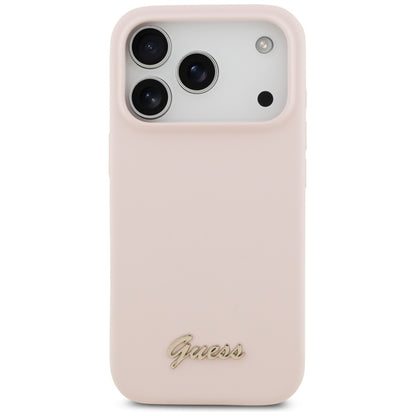 Etui MagSafe dla Apple iPhone 17 Pro, Guess, Script Metal Logo, Jasnoróżowy