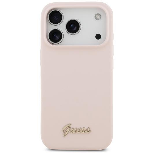 Etui MagSafe dla Apple iPhone 17 Pro, Guess, Script Metal Logo, Jasnoróżowy