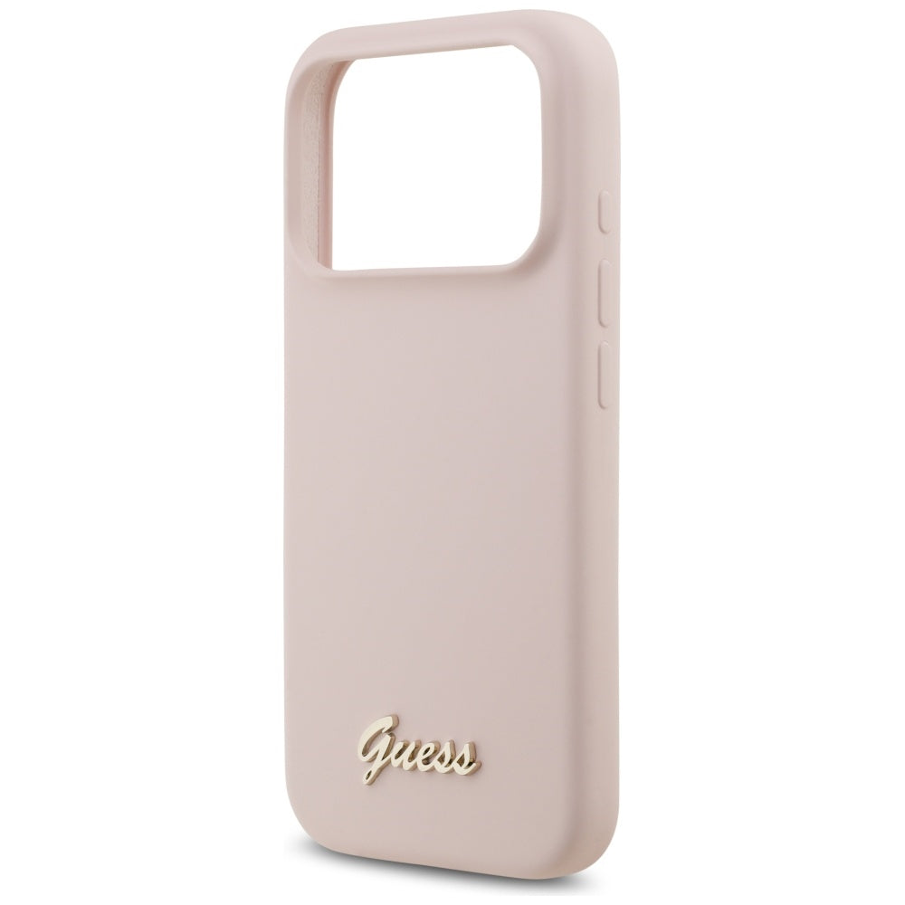 Etui MagSafe dla Apple iPhone 17 Pro, Guess, Script Metal Logo, Jasnoróżowy