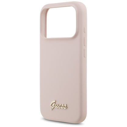 Etui MagSafe dla Apple iPhone 17 Pro, Guess, Script Metal Logo, Jasnoróżowy