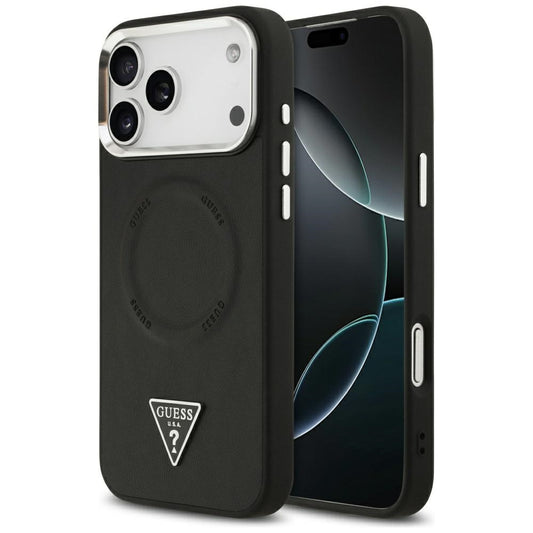 Etui MagSafe dla Apple iPhone 17 Pro, Guess, Triangle Logo, Czarne Srebrne