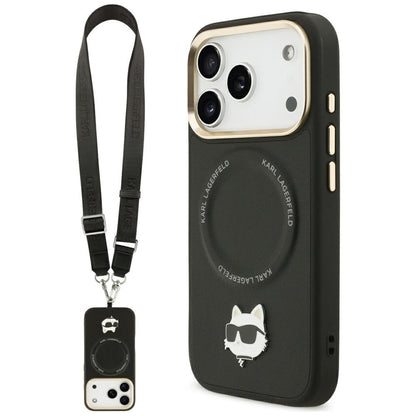 Etui MagSafe dla Apple iPhone 17 Pro, Karl Lagerfeld, Big Strap Choupette Metal Logo, Czarne