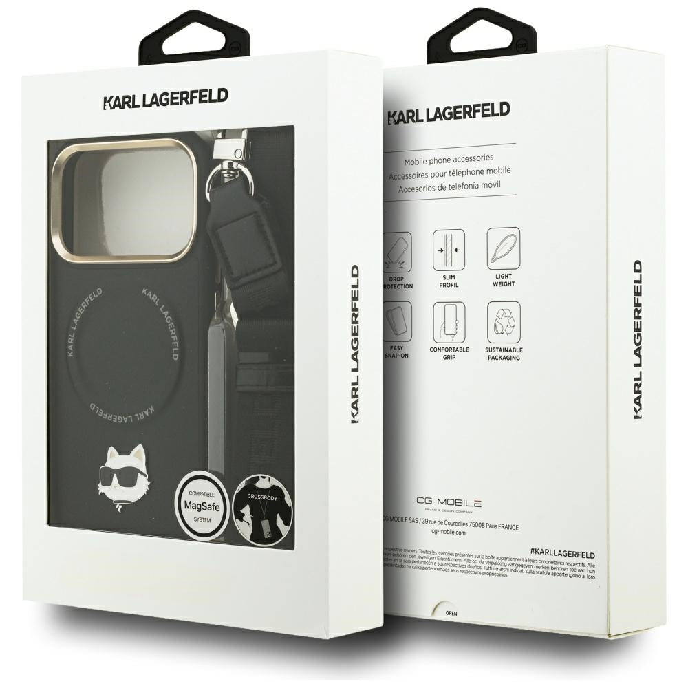 Etui MagSafe dla Apple iPhone 17 Pro, Karl Lagerfeld, Big Strap Choupette Metal Logo, Czarne