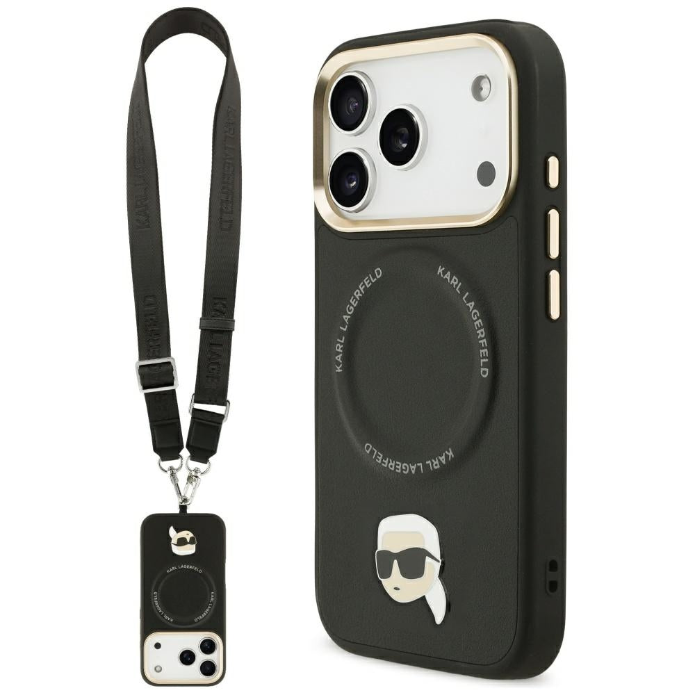 Etui MagSafe dla Apple iPhone 17 Pro, Karl Lagerfeld, Big Strap Karl Metal Logo, Czarne