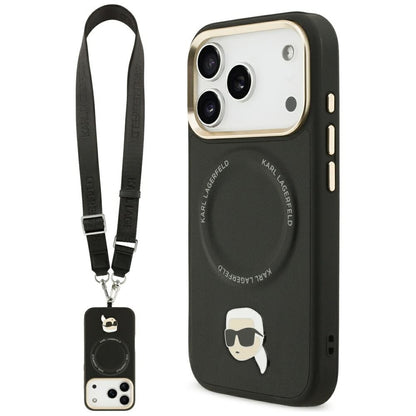 Etui MagSafe dla Apple iPhone 17 Pro, Karl Lagerfeld, Big Strap Karl Metal Logo, Czarne