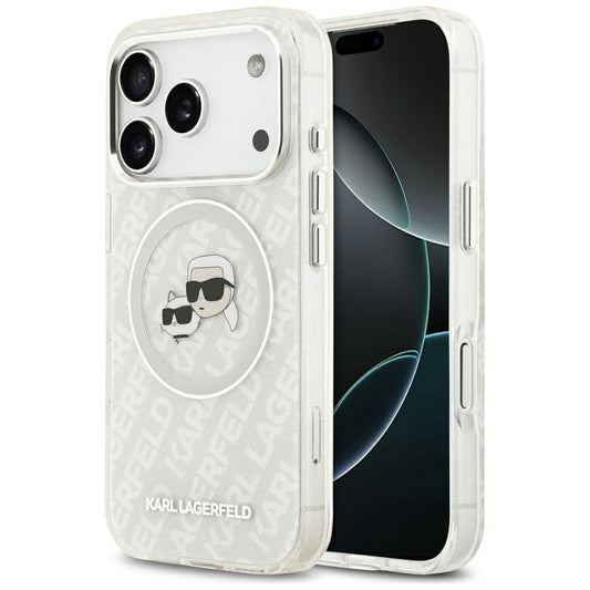 MagSafe Case for Apple iPhone 17 Pro, Karl Lagerfeld, Glitter Karl & Choupette Head, White
