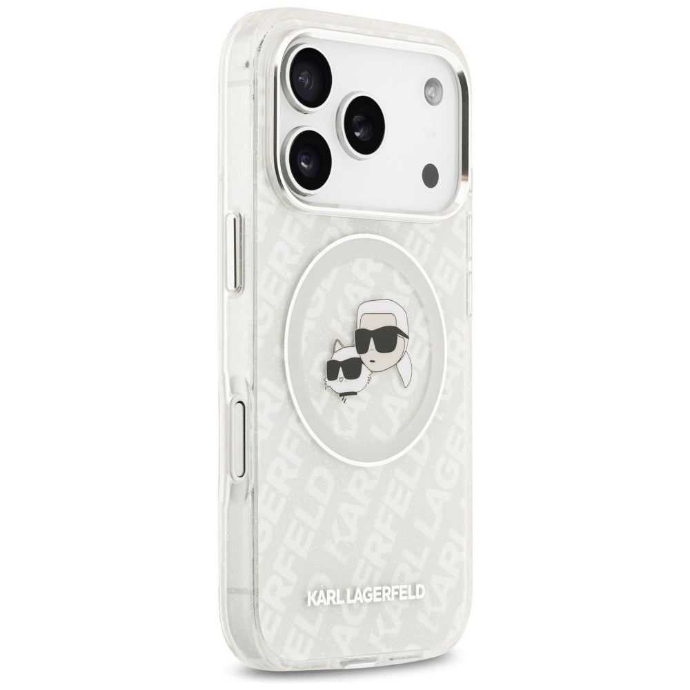 MagSafe Case for Apple iPhone 17 Pro, Karl Lagerfeld, Glitter Karl & Choupette Head, White