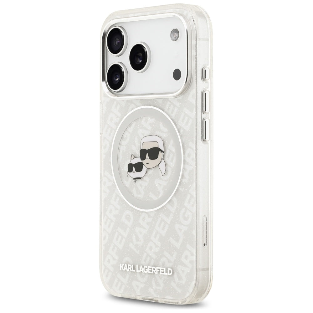 MagSafe Case for Apple iPhone 17 Pro, Karl Lagerfeld, Glitter Karl & Choupette Head, White