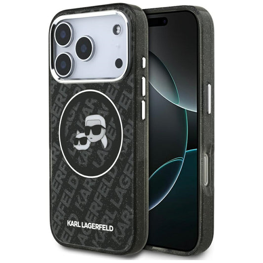 MagSafe Case for Apple iPhone 17 Pro, Karl Lagerfeld, Glitter Karl & Choupette Head, Black