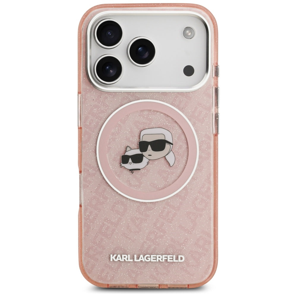 Etui MagSafe dla Apple iPhone 17 Pro, Karl Lagerfeld, IML Glitter Karl & Choupette`s Heads, Różowy