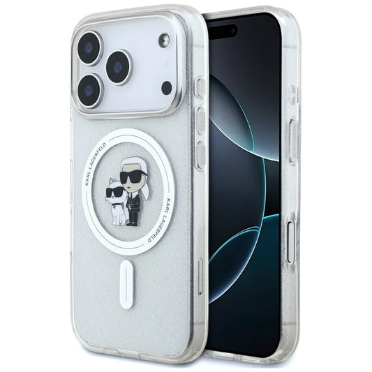 Etui MagSafe dla Apple iPhone 17 Pro, Karl Lagerfeld, IML Glitter Karl & Choupette, Przezroczyste