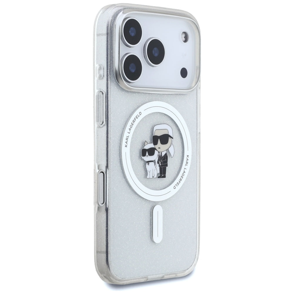 Etui MagSafe dla Apple iPhone 17 Pro, Karl Lagerfeld, IML Glitter Karl & Choupette, Przezroczyste