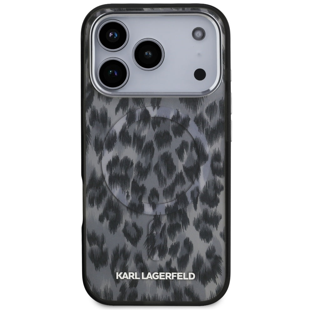 Etui MagSafe dla Apple iPhone 17 Pro, Karl Lagerfeld, Wzór Leopard IML, Czarne