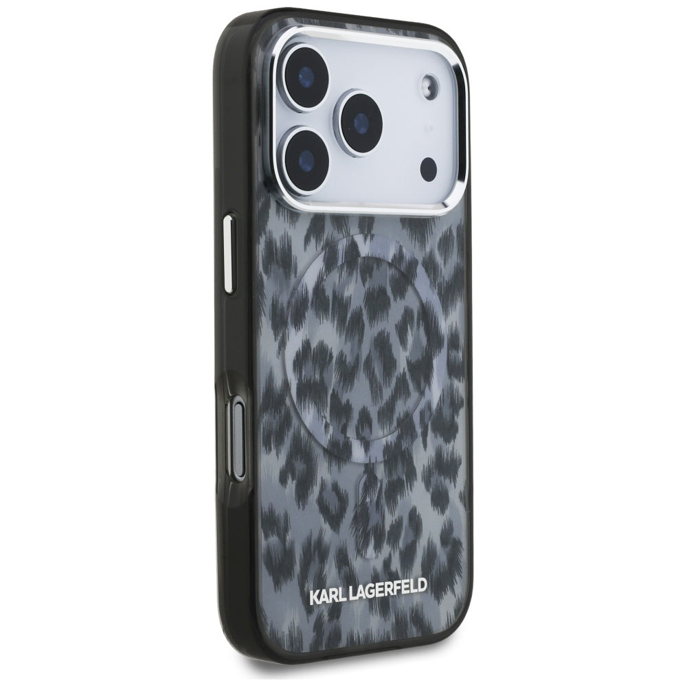 Etui MagSafe dla Apple iPhone 17 Pro, Karl Lagerfeld, Wzór Leopard IML, Czarne