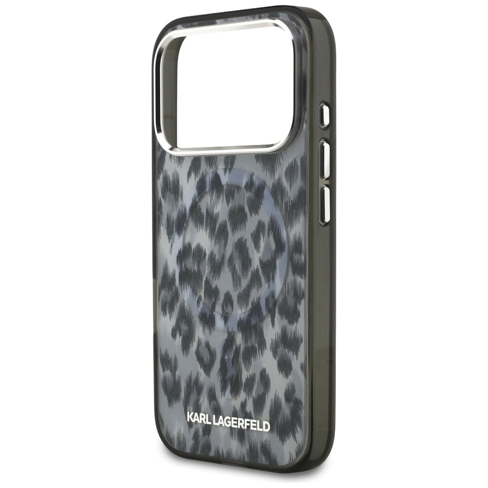 Etui MagSafe dla Apple iPhone 17 Pro, Karl Lagerfeld, Wzór Leopard IML, Czarne
