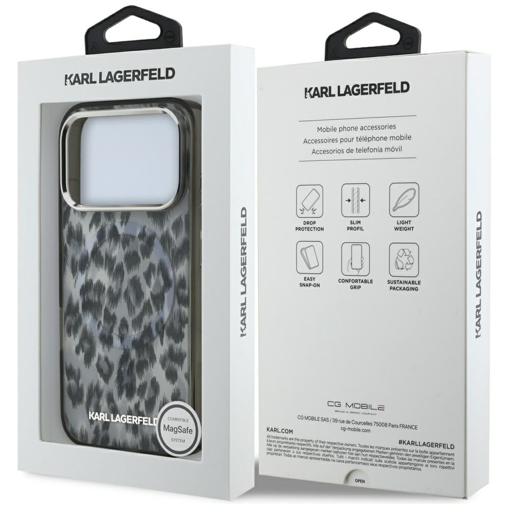 Etui MagSafe dla Apple iPhone 17 Pro, Karl Lagerfeld, Wzór Leopard IML, Czarne